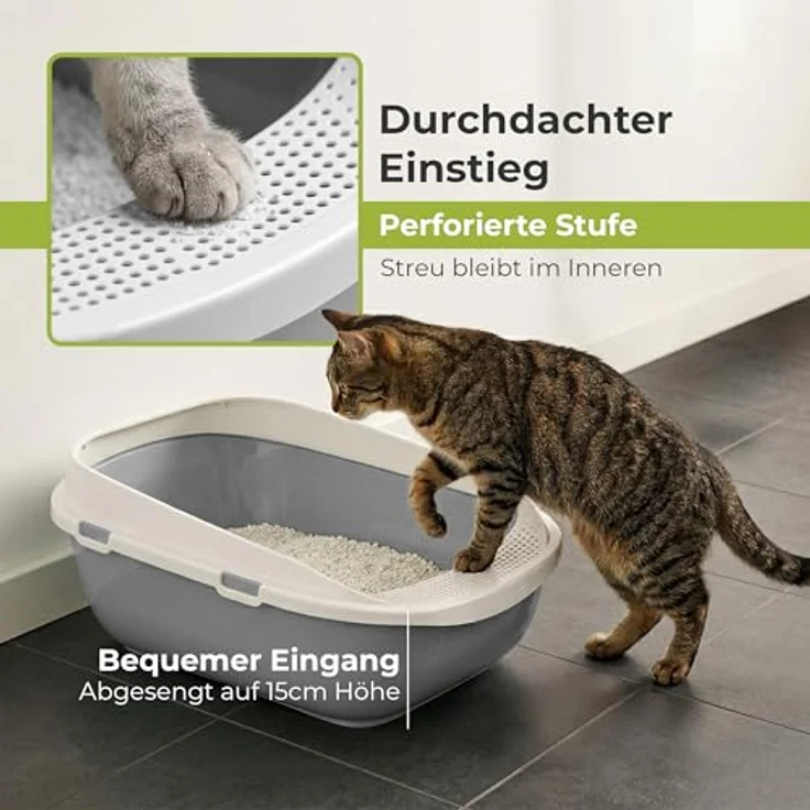 adena Katzentoilette XXL Jumbo Schale 65 cm graubeige, mit perforierter Einstiegsstufe und großer Streuschaufel – Bild 4
