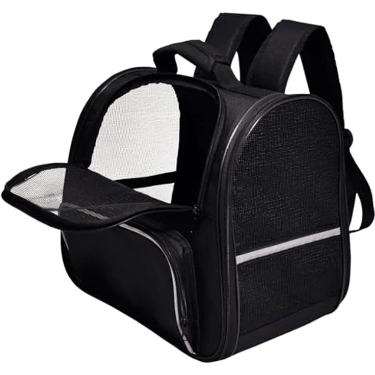 Nobby Rucksack Heba, strapazierfähige Transportbox für Hunde bis 6 kg, schwarz, mit Utensilienfach und herausnehmbarem Boden – Bild 2