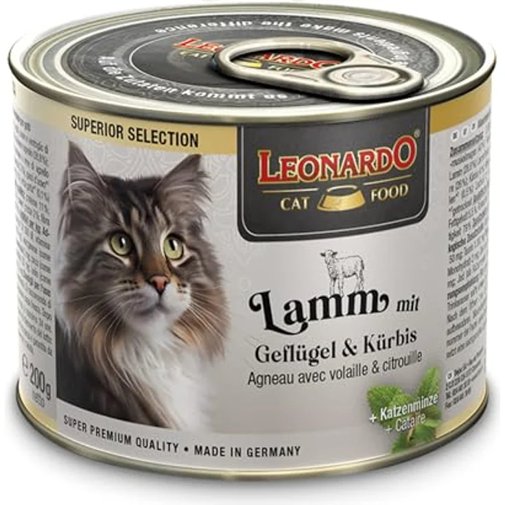 LEONARDO Katzen Nassfutter Superior Selection, Lamm mit Geflügel & Kürbis, getreidefrei, ohne Zucker, 6x200g Dose, Made in Germany – Bild 2