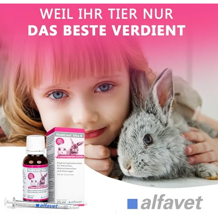 Alfavet RodiCare Vita B, B-Vitamine Ergänzungsfuttermittel für Kaninchen, Meerschweinchen und Kleinnager, 25ml mit Dosierspritze, hochkonzentriert und ohne Zuckerzusatz – Bild 4