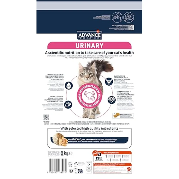 affinity ADVANCE VETERINARY DIETS Urinary Trockenfutter Katze, 8 kg, pH-Wert regulierend, steinbildende Ionen reduzierend, enzymblockierende Wirkung – Bild 3