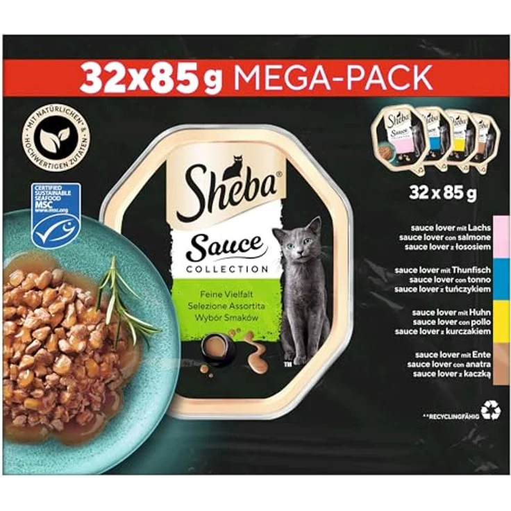 Sheba Nassfutter Multipack Mega-Pack Sauce Collection, MSC-zertifiziert, 32 x 85g, für ausgewachsene Katzen, ohne künstliche Farb- oder Konservierungsstoffe – Bild 2