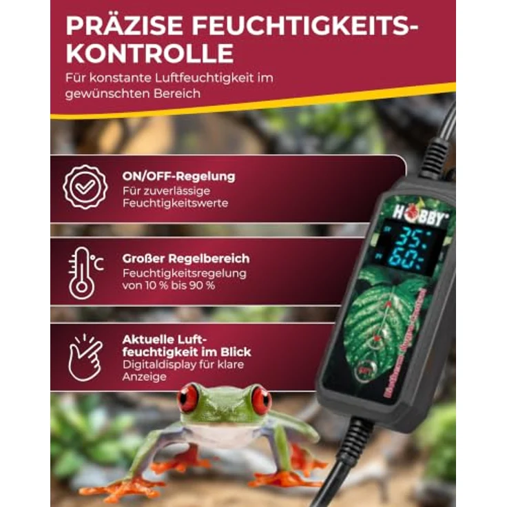 Hobby Biotherm Hygro Control, Digitale Feuchtigkeitssteuerung für Terrarien mit klarem Digitaldisplay und Memory-Funktion – Bild 4