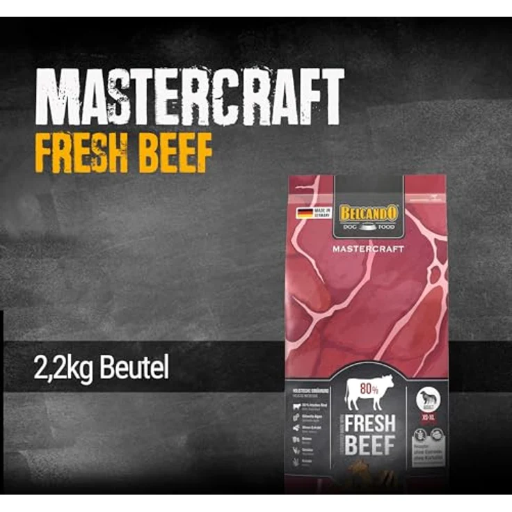 BELCANDO MASTERCRAFT Hundefutter trocken Fresh Beef, 2,2kg, 80% frisches Rindfleisch, getreidefrei, für alle Rassen, Made in Germany – Bild 2