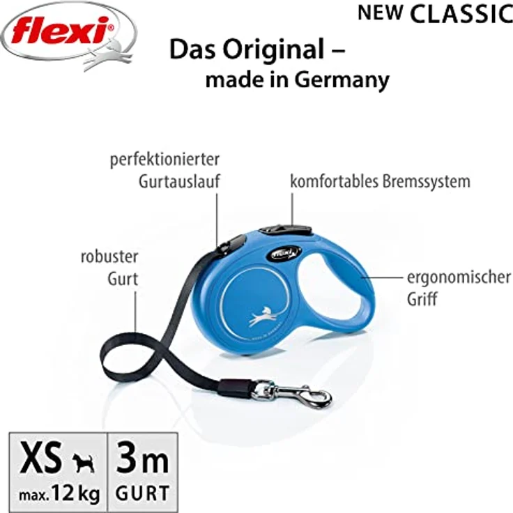 flexi New CLASSIC Gurt-Rollleine blau XS – 3m – Bild 3