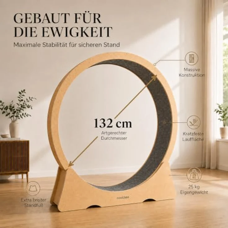 noviclass® Katzenlaufrad Baghira Groß XXL, 132 cm Durchmesser, inkl. Anti-Vibrationsmatte, kurzfloriger Teppich in beige – Bild 5