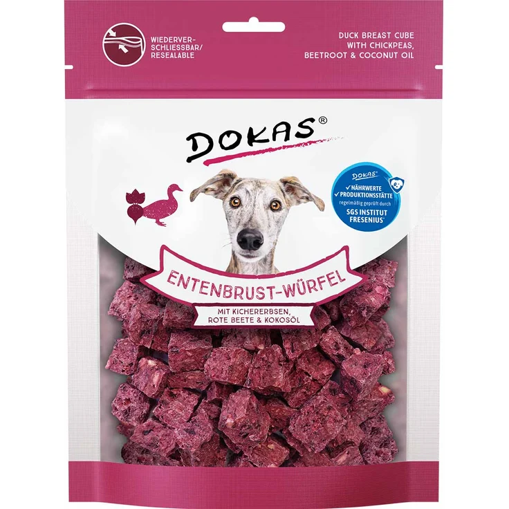 Dokas Entenbrust-Würfel, Hundesnack mit Kichererbsen, Roter Beete und Kokosöl, 150g – Bild 1