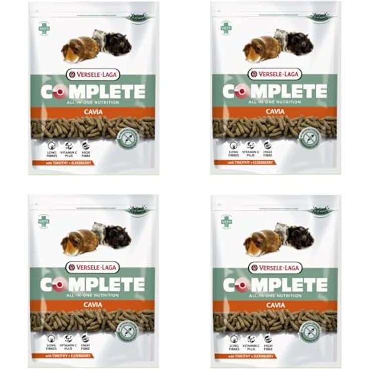 Versele-Laga Complete Cavia All-in-one-Nutrition, 4er Pack Pellets für Meerschweinchen mit Timothy-Heu, angereichert mit Holunderbeeren und Kräutern, 4 x 500 g