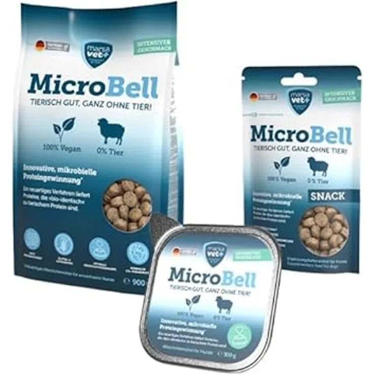 marsavet+ Marsavet MicroBell – veganes Hundefutter-Set mit mikrobiellem Protein: 900 g Trockenfutter, 100 g gesunde Hundesnacks und 300 g veganes Nassfutter, hypoallergen und getreidefrei