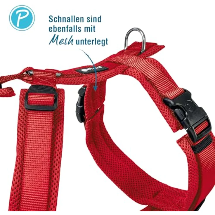 Petlando Hundegeschirr Y-Comfort, gepolstert, leicht & atmungsaktiv, stufenlos verstellbar, ergonomisch, für mittelgroße Hunde, Rot, M – Bild 3