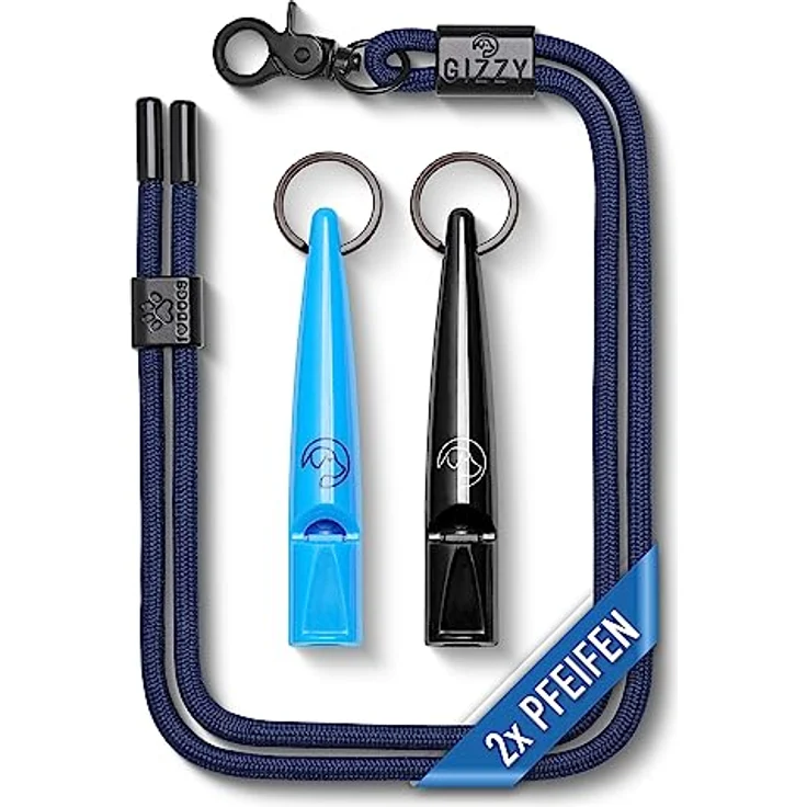 GIZZY® 2X Hundepfeife, lauter & weitreichender Pfeifton, ideal für Hundetraining und Rückruf, inkl. wertigem Band (blau) – Bild 1