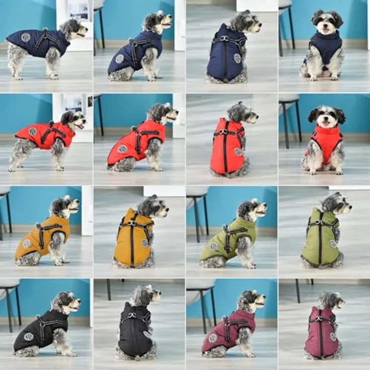 Savlot Hundejacke Wintermantel, wasserdicht mit Reißverschluss und Brustgurt, Dunkelblau, Größe M – Bild 5