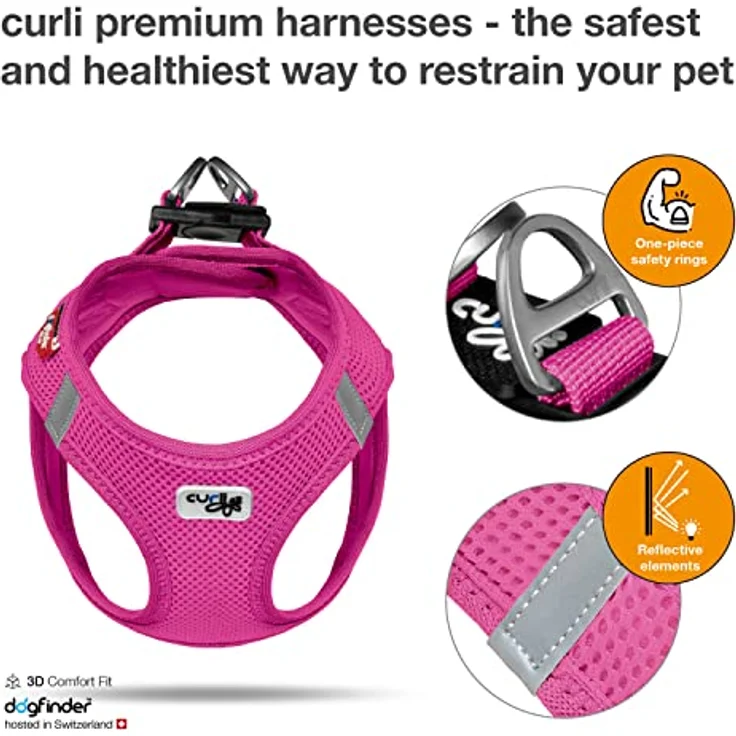 Curli Vest Harness Air-Mesh, Hundegeschirr für kleine Hunde mit hoher Atmungsaktivität, Größe 3XS, Fuchsia – Bild 2