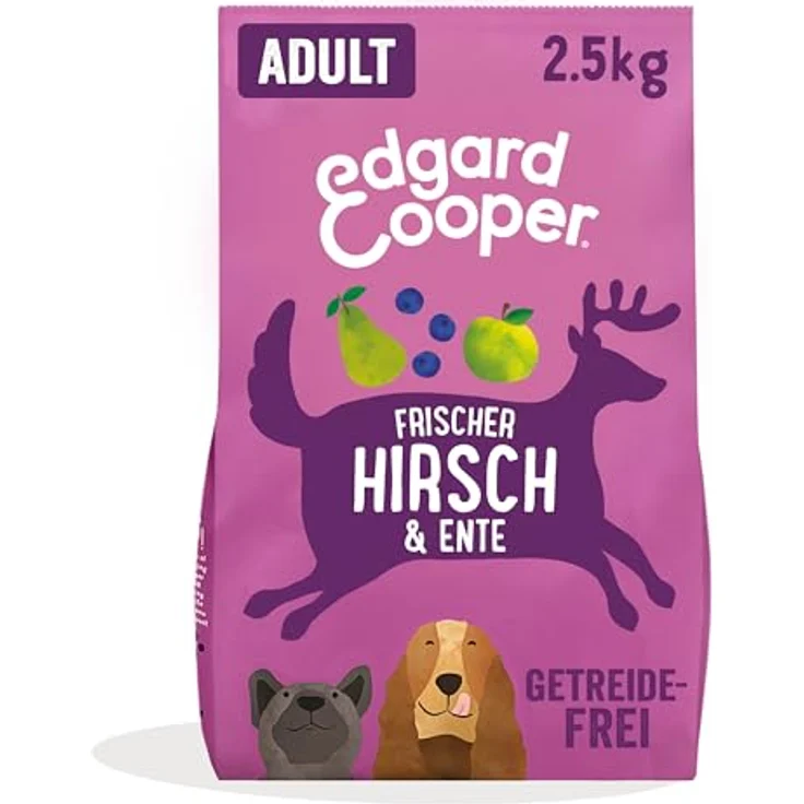 Edgard & Cooper Frischer Hirsch und Freilaufente, getreidefreies Hunde-Trockenfutter für empfindliche Mägen, 2,5kg – Bild 1