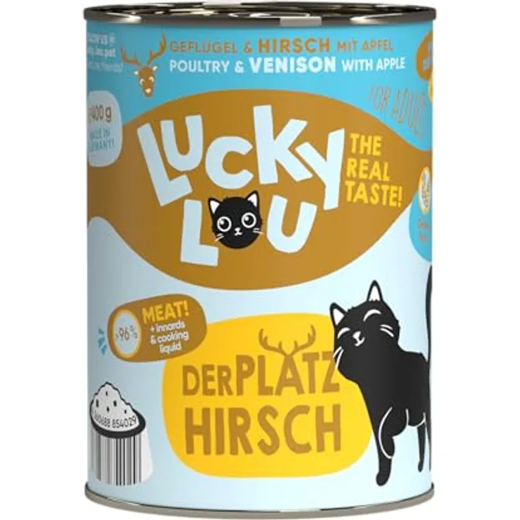 Lucky Lou Lifestage Adult Katzen-Nassfutter, Geflügel und Hirsch, Getreide- und Zuckerfrei, 24x400g