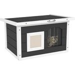 PawHut Katzenhaus aus Holz, wasserdicht mit klappbarem Asphaltdach, herausnehmbarer Kratzmatte und Boden, für Außenbereich geeignet, 61x45x36,5 cm, grau