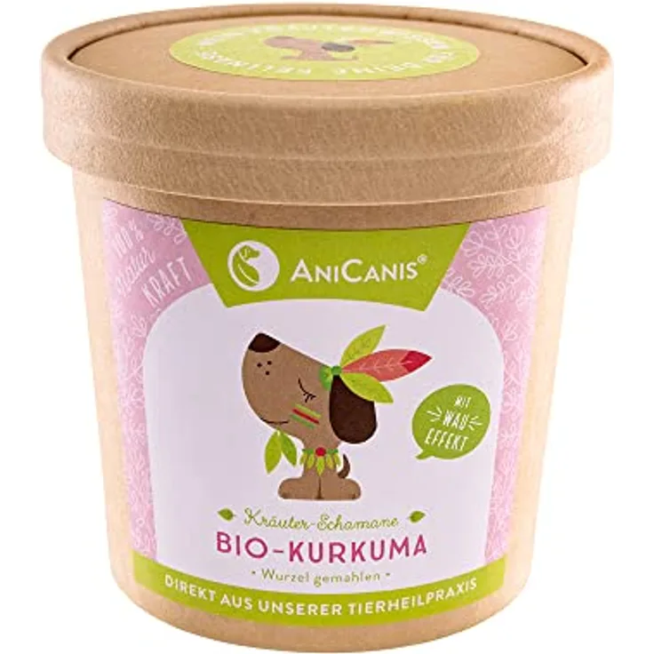 AniCanis Bio Kurkuma gemahlen für Hunde, 100% veganes Kurkumapulver zur Unterstützung von Immunsystem, Magen & Darm, 125g
