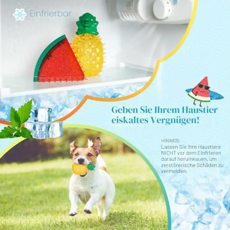 Pawaboo Molaren Spielzeug Set für Hunde, 2er Pack Wassermelone und Ananas, kühlend, interaktiv, aus ungiftigem TPR-Material – Bild 3