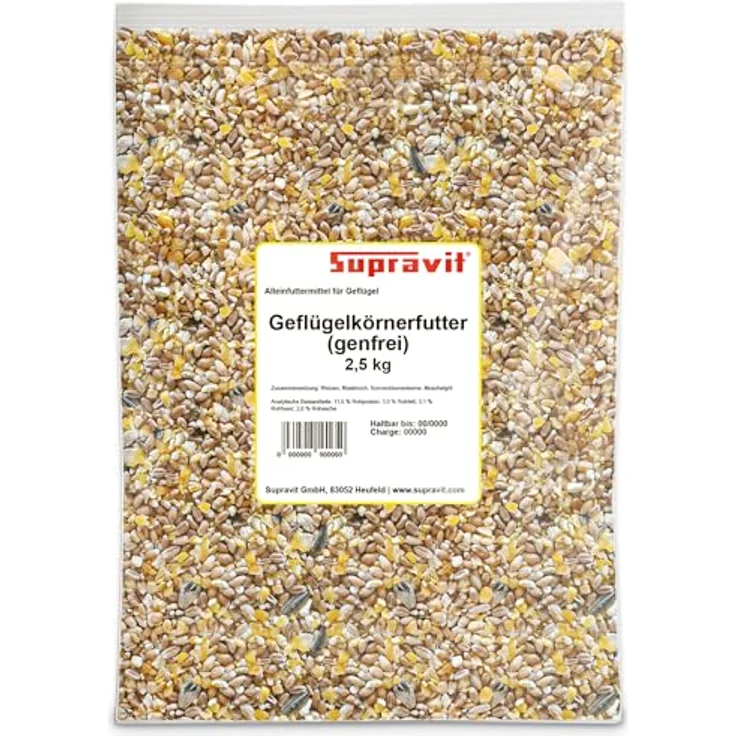 Supravit Geflügelkörnerfutter 2,5kg – 100 % naturnahes Alleinfutter für Hühner, Enten, Wachteln, ohne Gentechnik, ideal als Winter- oder Zusatzfutter – Bild 1