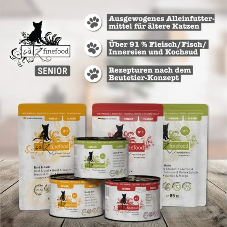 catz finefood Senior Collection Katzenfutter nass - 6 x 200g Dosen, getreidefrei, hoher Fleischanteil über 91%, für ältere Katzen mit Vitaminen & Mineralien – Bild 2