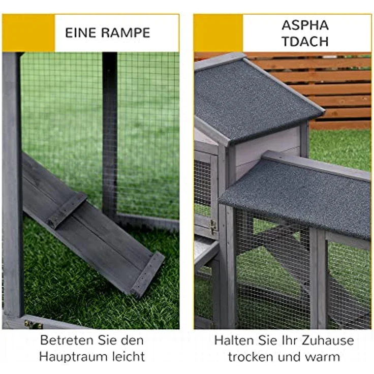 PawHut Kleintierstall Kaninchenhaus, wetterfestes Dach, leicht zu reinigen, grau & weiß – Bild 5