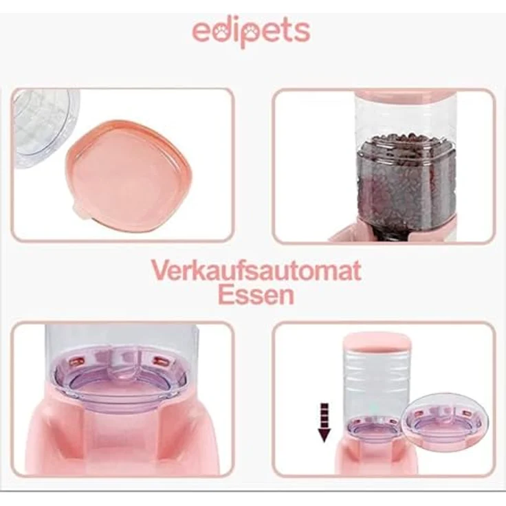 Edipets Automatischer Futterspender für Katzen und Hunde, 3.8L, 2 Einheiten, Rosa, lebensmittelechter Kunststoff, einfach zu reinigen – Bild 3