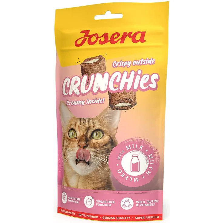 Josera Crunchies with Milk, Katzen-Snack mit cremiger Füllung, getreidefrei, zuckerfrei, mit Taurin und Vitaminen, 60g