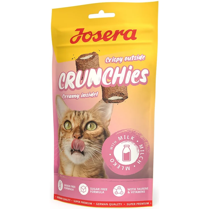 Josera Crunchies with Milk, Katzen-Snack mit cremiger Füllung, getreidefrei, zuckerfrei, mit Taurin und Vitaminen, 60g