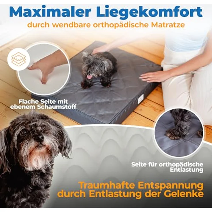 SympaTierisch Orthopädisches Hundebett, wasserdicht und rutschfest, Bezug waschbar, 70x60x8 cm für kleine bis große Hunde – Bild 3