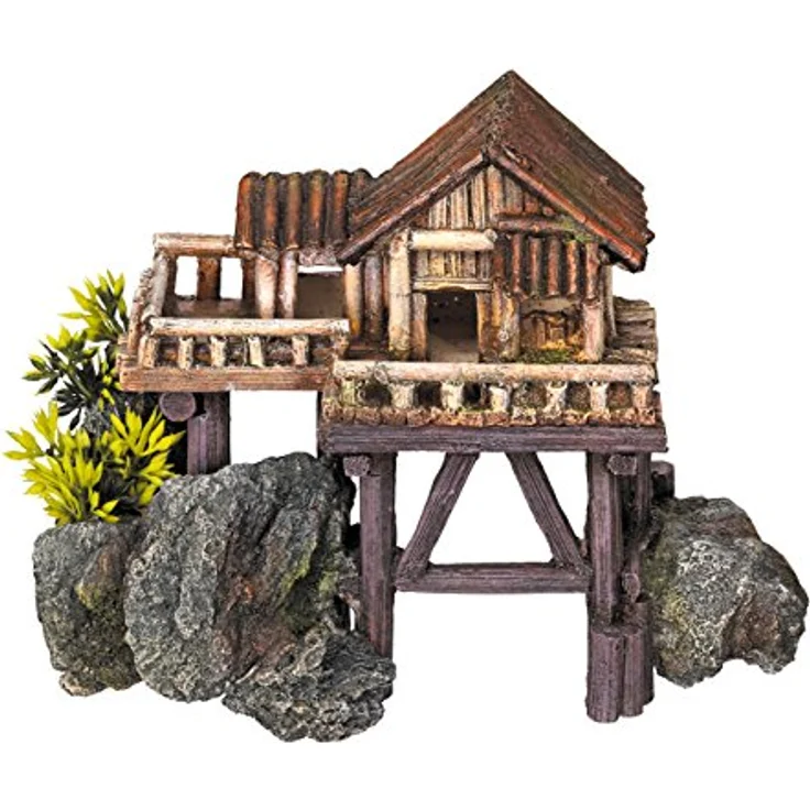 Nobby Aqua Ornaments HOLZHAUS mit Pflanzen, detailgetreue Aquarium Dekoration aus ungiftigem Polyresin, geeignet für Süss- und Meerwasseraquarien – Bild 2