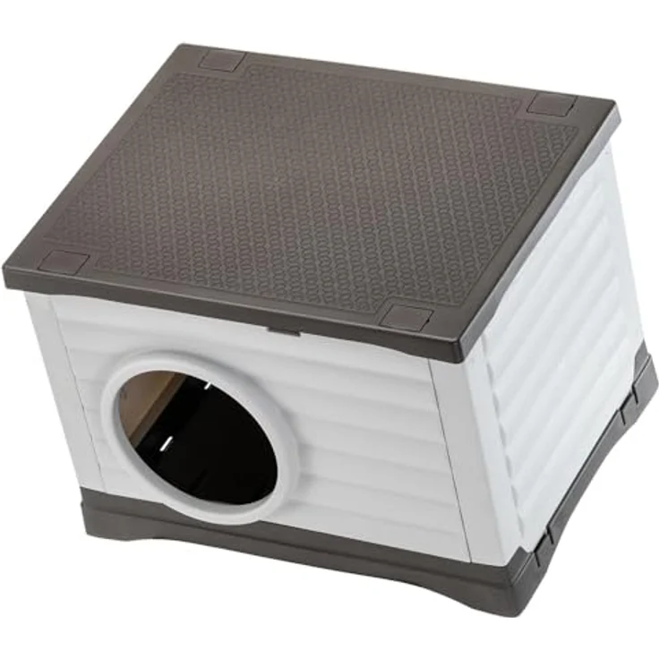 Ferplast PETVILLA 60, Hundehütte & Katzenzwinger aus recyceltem Kunststoff, 54 x 43 x h 38,5 cm, robust und UV-beständig, mit gerilltem Boden und abnehmbarem Dach – Bild 3