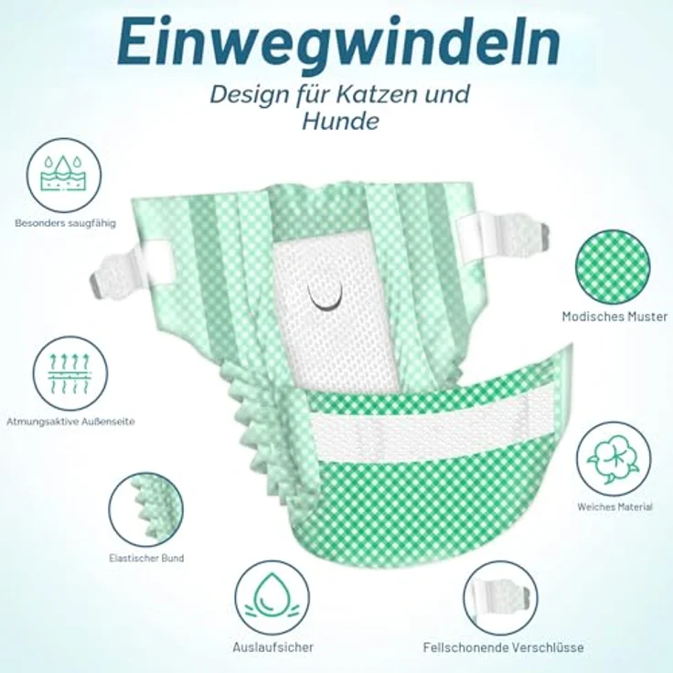 MICOOYO Einweg Katzenwindel, Super Saugfähige Haustierwindeln für kleine Katzen und Hunde, Auslaufsichere Windeln, Grün, S, 24 Stück – Bild 3