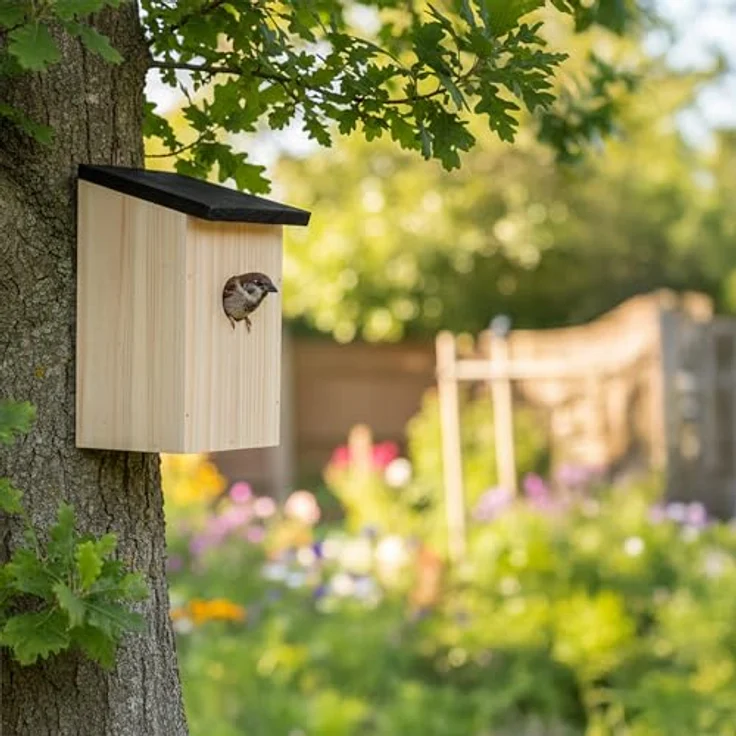 Relaxdays Nistkasten 4er Set, Vogelhäuschen für Spatzen & Meisen, 32 mm Einflugloch, mit Dachklappe, Natur/schwarz – Bild 2