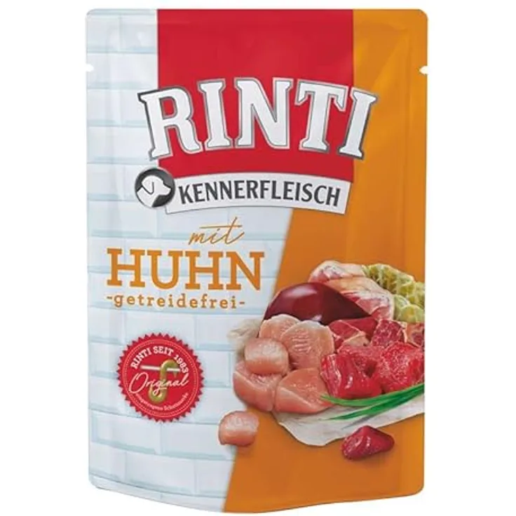 RINTI Kennerfleisch Huhn, 10 x 400 g, getreidefreies Alleinfutter für ausgewachsene Hunde mit hohem Fleischanteil zur Regulierung der Verdauung