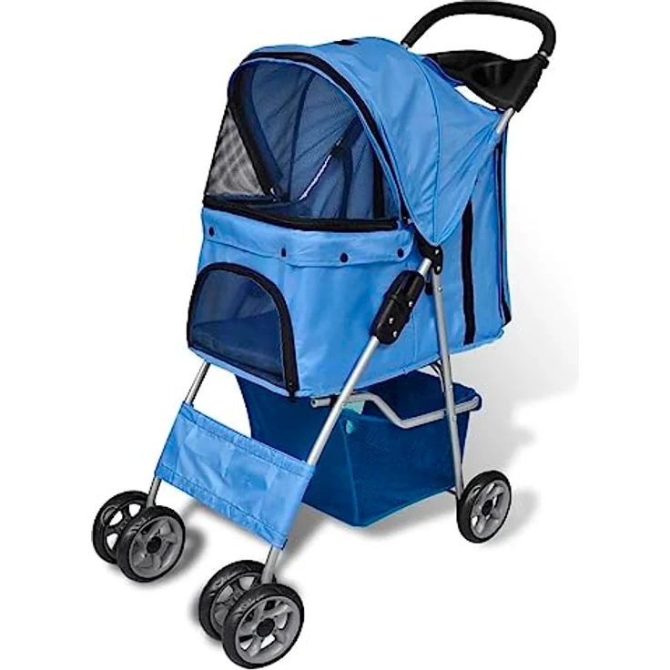 vidaXL Hunde-Transportbox NA, Buggy für Haustiere bis 15 kg, mit schwenkbaren Doppelrädern, blau – Bild 2