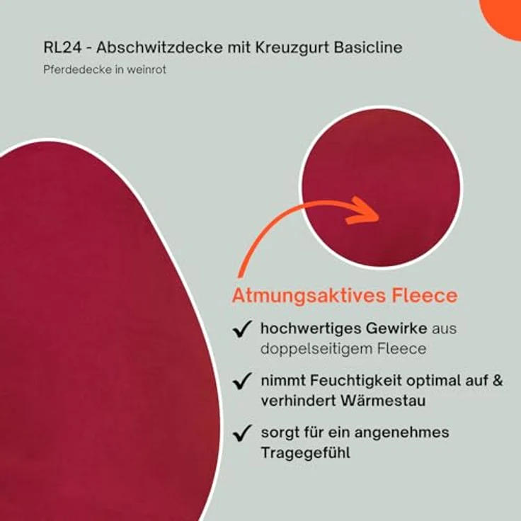 RL24 Abschwitzdecke BASICLINE, atmungsaktiv mit Kreuzgurt, weinrot, 65 cm – Bild 3