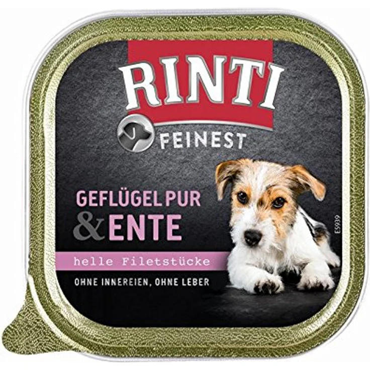 RINTI Feinest Schälchen 150 g, Hunde-Nassfutter mit Geflügel pur & Ente, getreidefrei, hoher Fleischanteil, reduzierte Fettgehalt – Bild 1