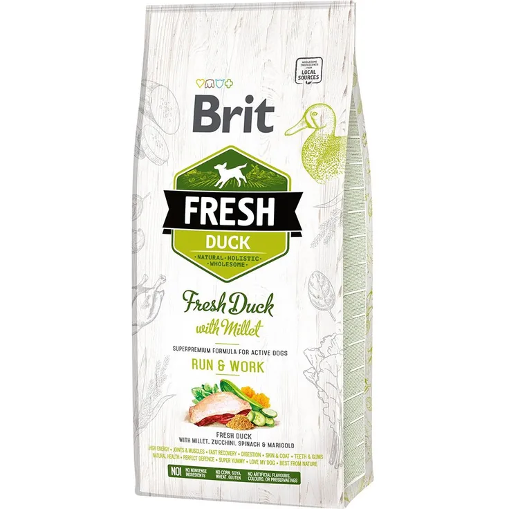 Brit Fresh Dog - Active dogs - Trockenfutter für aktive Hunde, mit Entenfleisch, 12kg