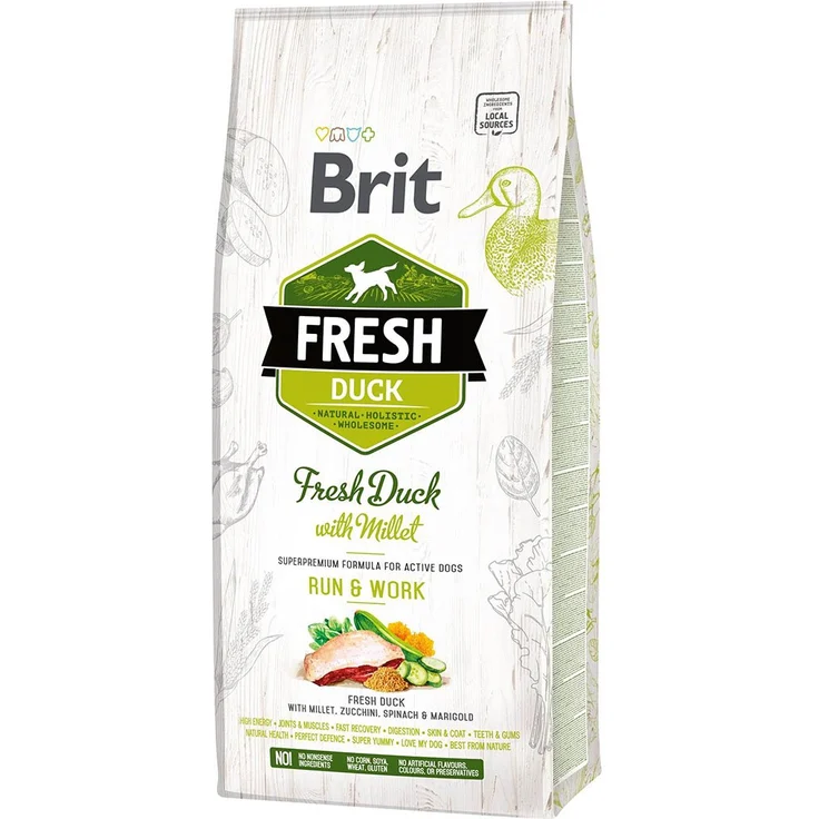 Brit Fresh Dog - Active dogs - Trockenfutter für aktive Hunde, mit Entenfleisch, 12kg