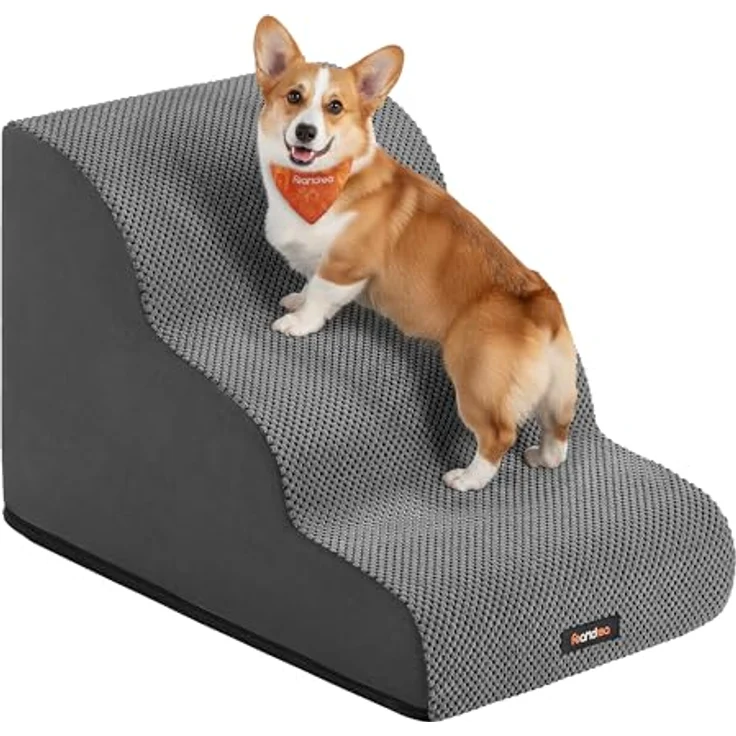 Feandrea Hundetreppe 3 Stufen, Kurzplüsch, wasserdicht und rutschfest, für Bett und Sofa, abnehmbarer waschbarer Bezug, schiefergrau PPS013GN01 – Bild 1