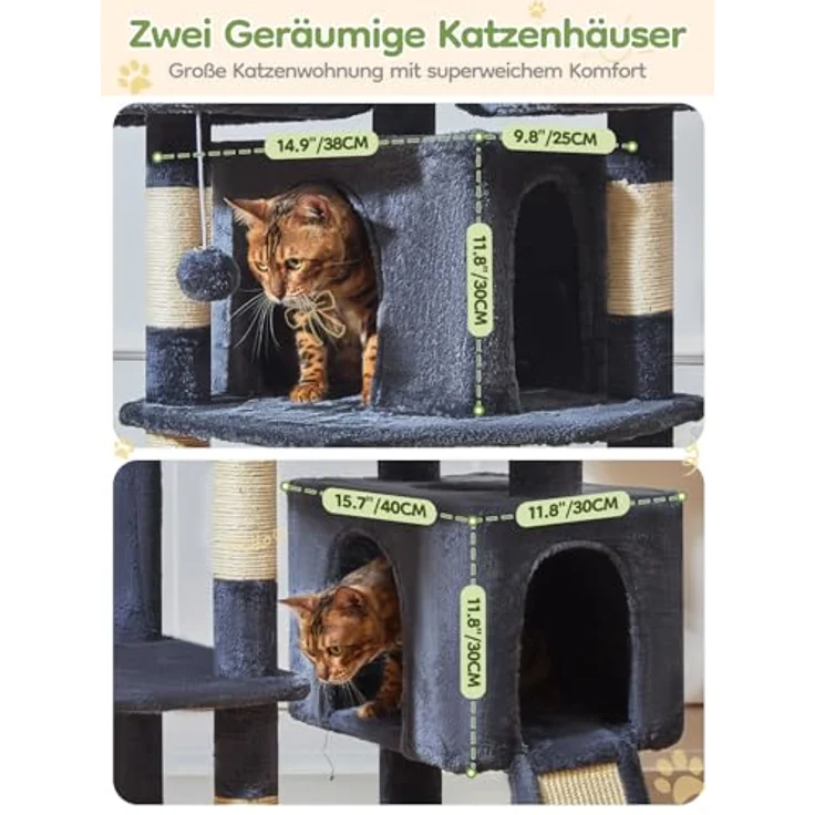 Taoqimiao 193cm Kratzbaum XXL, Multi-Level Katzenbaum für große Katzen mit 3 Plattformen und 7 Sisal-Kratzpfosten, MS047G – Bild 4