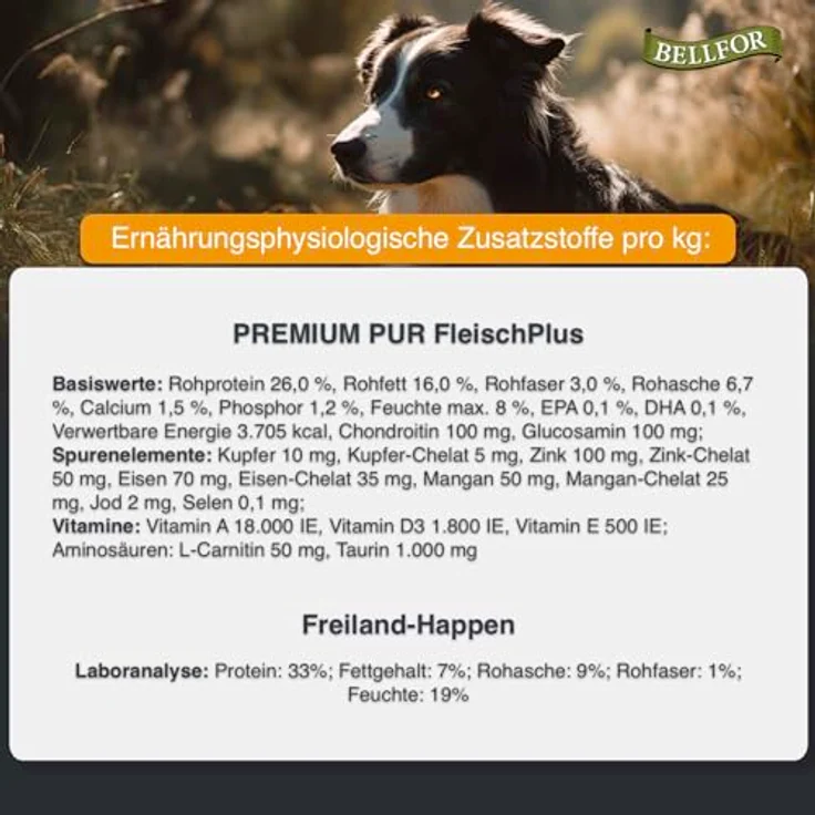 Bellfor Deutscher Schäferhund Futter Set 2,710 kg, getreidefreies Trockenfutter mit erhöhtem Fleischgehalt, inklusive getreidefreier Snacks und Messbecher – Bild 4