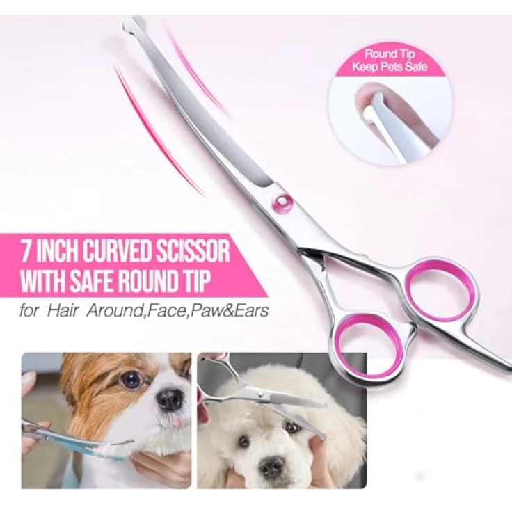 Gimars Hundepflegescheren-Set, 5-in-1 Hochleistungsschere mit Titanbeschichtung, gerade und gebogene Schere, runde Sicherheitsspitze, ergonomisch gestaltet – Bild 3