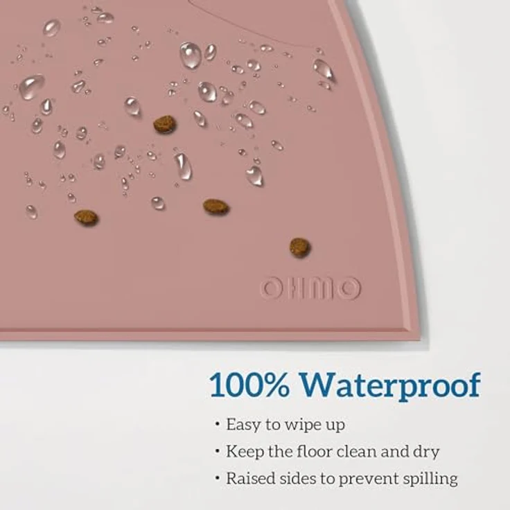 OHMO Napfunterlage für kleine Hunde und Katzen, rutschfeste Silikonmatte, wasserdicht, 46x25cm, Tee Rosa – Bild 4