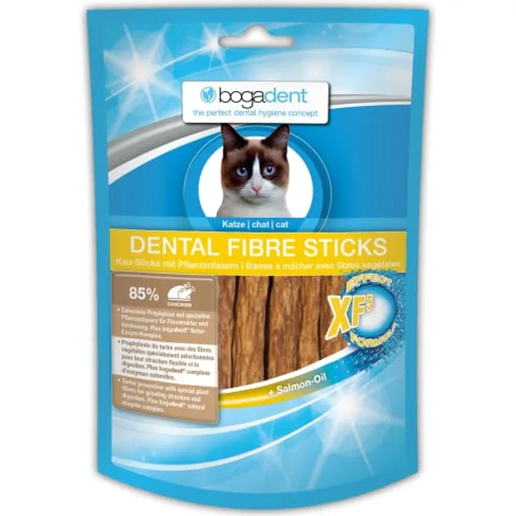 bogadent DENTAL FIBRE STICKS Huhn, Zahnpflege-Kausticks für Katzen zur Plaque- und Zahnsteinprophylaxe, 50g
