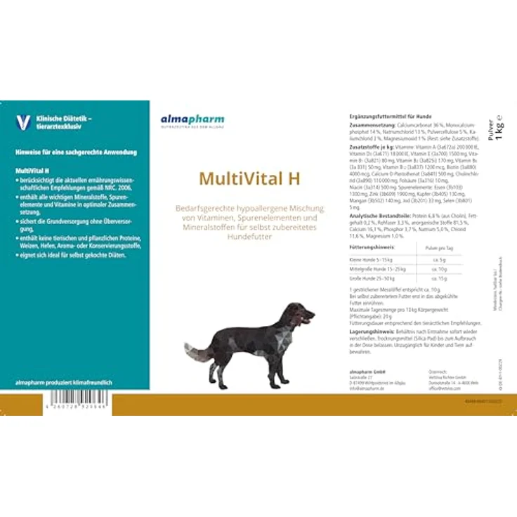 almapharm MultiVital H, Ergänzungsfuttermittel für Hunde, 1 kg, hypoallergene Mischung von Vitaminen, Spurenelementen und Mineralstoffen – Bild 3