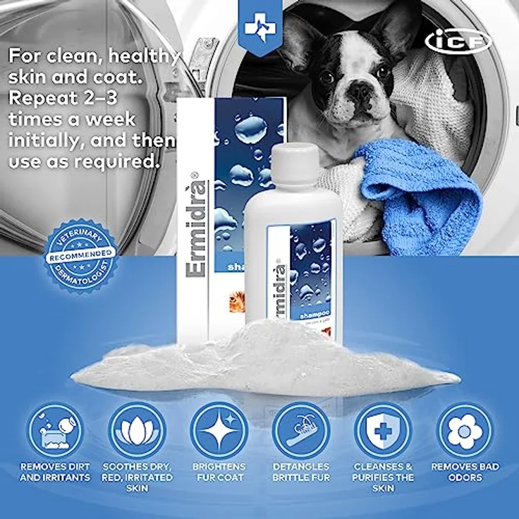 ICF Ermidra Hundeshampoo, 250 ml zur Linderung von juckender Haut, entwirrt sprödes Fell und entfernt schlechte Gerüche für empfindliche Haut – Bild 3