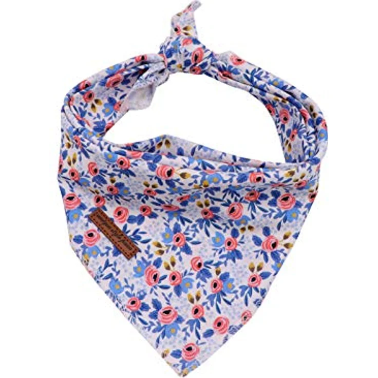Unique style paws Hundeschal, Waschbare Baumwoll-Halsdreiecke für Kleine, Mittel und Große Hunde sowie Katzen, in Blau mit Blumenmuster – Bild 1