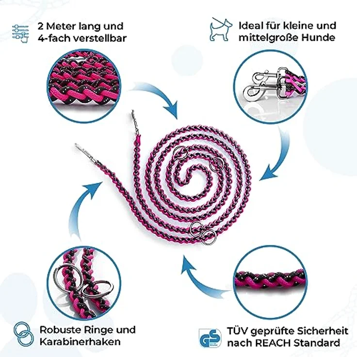 Golden Pets Hundeleine, reflektierend, 2m verstellbar, wetterfest & reißfest bis 250 kg, Paracord Führleine für kleine - große Hunde – Bild 3