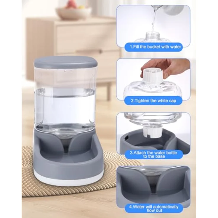 Zounin Automatischer Futterspender 2-in-1 Set für Katzen und Hunde, 2 x 3,8 L, Wasserspender für kleine, mittelgroße und große Haustiere (Grau) – Bild 4